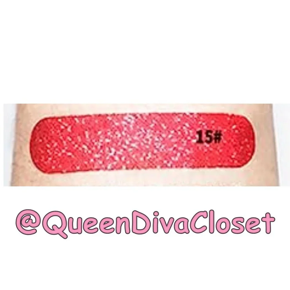 Lux Matte Bright Peach Coral Pink #15 Lasting Glitter Gloss Liquid Lipstick Tint - Picture 5 of 5